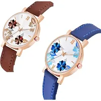 Stylish Genuine Leather White Dial Analog Watches Combo Pack Of 2-thumb1