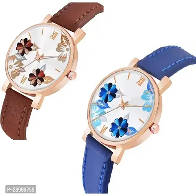 Stylish Genuine Leather White Dial Analog Watches Combo Pack Of 2-thumb2