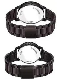 Stylish Black Metal Analog Watches Combo For Couple-thumb4