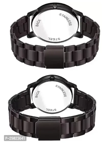 Stylish Black Metal Analog Watches Combo For Couple-thumb5