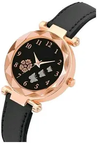 Fashionable Black Dial Genuine Leather Analog Watch For Women-thumb1