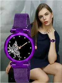 Fashionable Purple Dial Metal Analog Watch For Women-thumb2