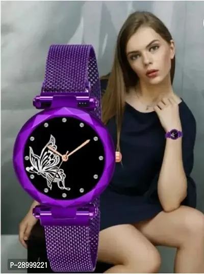 Fashionable Purple Dial Metal Analog Watch For Women-thumb3