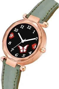 Fashionable Black Dial Genuine Leather Analog Watch For Women-thumb1