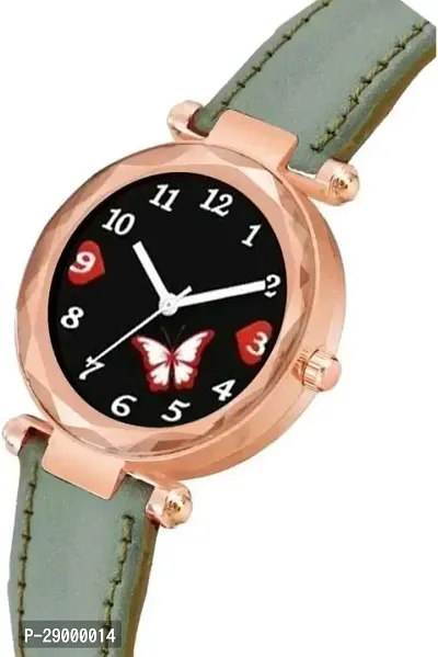 Fashionable Black Dial Genuine Leather Analog Watch For Women-thumb2