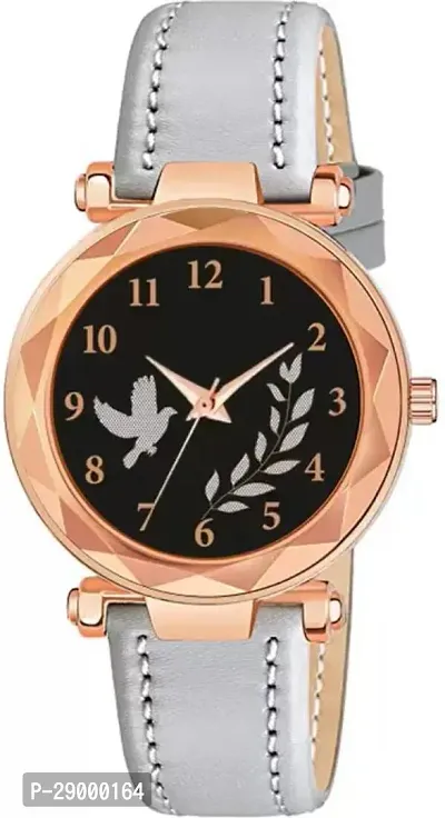 Fashionable Black Dial Genuine Leather Analog Watch For Women-thumb0