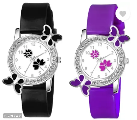 Fashionable White Dial PU Analog Watches Combo Pack Of 2