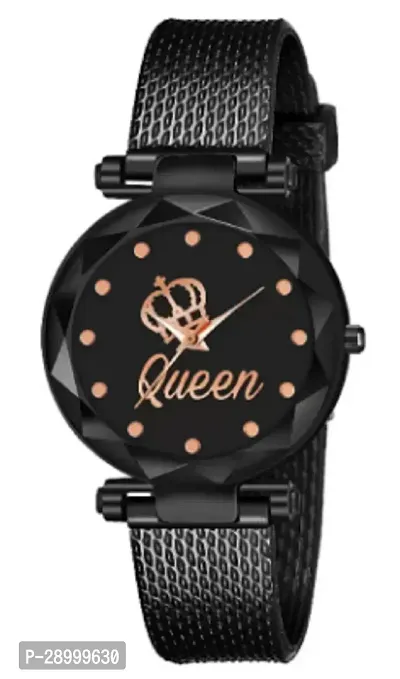 Fashionable Black Dial PU Analog Watch For Women-thumb0