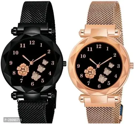 Stylish Metal Black Dial Analog Watches Combo Pack Of 2-thumb0