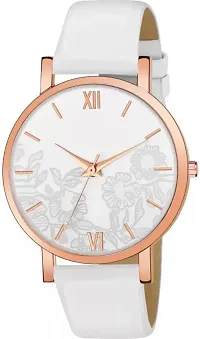 Fashionable White Dial Genuine Leather Analog Watch For Women-thumb1