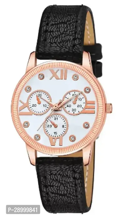 Fashionable White Dial Genuine Leather Analog Watch For Women-thumb0