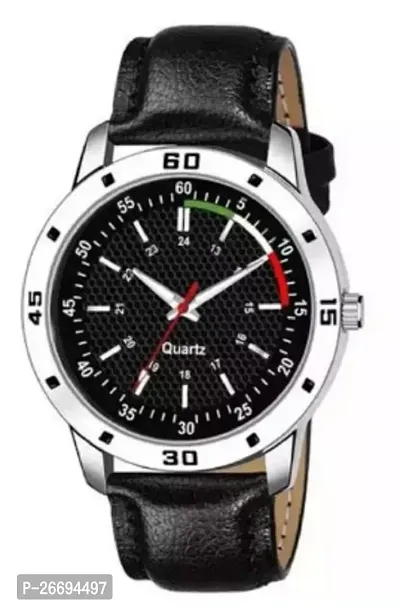 Stylish Genuine Leather Black Analog Watch For Men-thumb0
