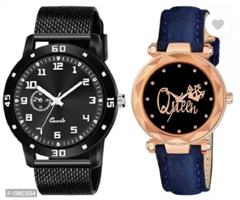 Stylish Multicoloured PU Analog Watches Combo For Couple-thumb0