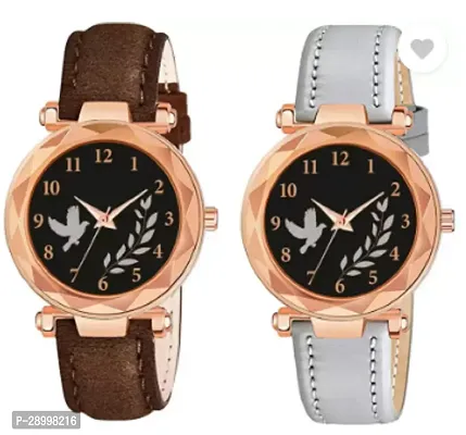 Stylish Genuine Leather Black Dial Analog Watches Combo Pack Of 2