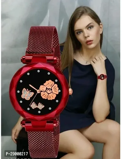 Fashionable Black Dial Metal Analog Watch For Women-thumb0