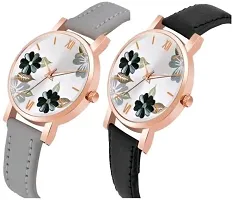 Fashionable White Dial Leather Analog Watches Combo Pack Of 2-thumb1