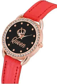 Fashionable Black Dial Genuine Leather Analog Watch For Women-thumb1