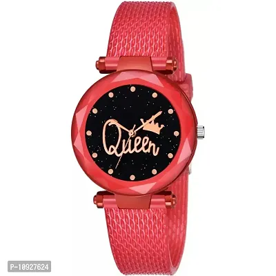 Stylish Red PU Analog Watches For Women And Girls