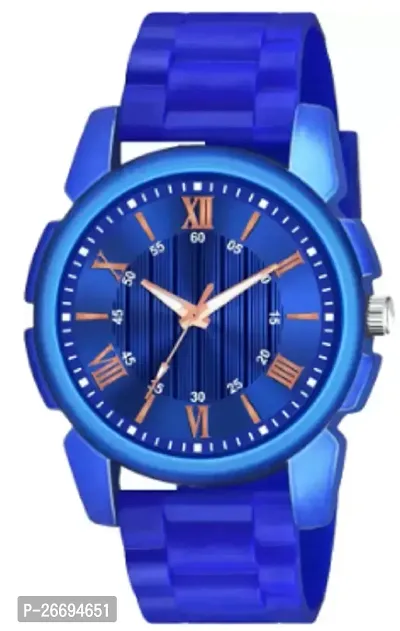 Stylish PU Blue Analog Watch For Men-thumb0