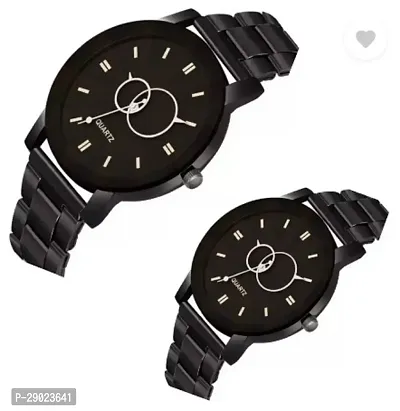 Stylish Black Metal Analog Watches Combo For Couple-thumb2