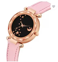 Fashionable Black Dial Genuine Leather Analog Watch For Women-thumb1