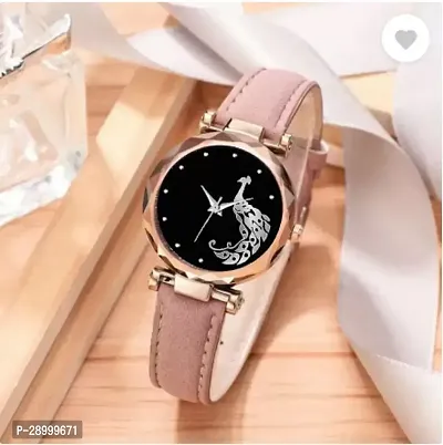 Fashionable Black Dial Genuine Leather Analog Watch For Women-thumb0