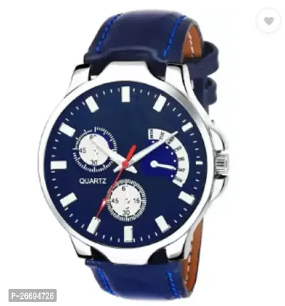 Stylish Genuine Leather Blue Analog Watch For Men-thumb0