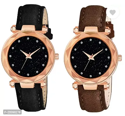 Stylish Genuine Leather Black Dial Analog Watches Combo Pack Of 2-thumb0