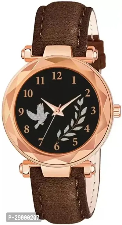 Fashionable Black Dial Genuine Leather Analog Watch For Women