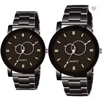 Stylish Black Metal Analog Watches Combo For Couple-thumb3