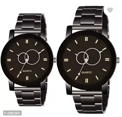 Stylish Black Metal Analog Watches Combo For Couple-thumb4