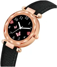 Fashionable Black Dial Genuine Leather Analog Watch For Women-thumb2