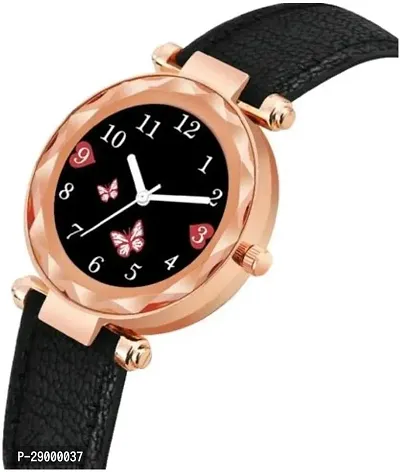 Fashionable Black Dial Genuine Leather Analog Watch For Women-thumb3