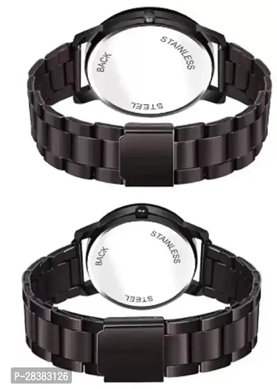 Modern Black Metal Analog Watches For Couple Pack Of 2-thumb5