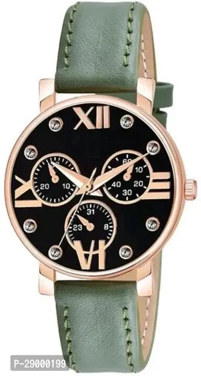 Fashionable Black Dial Genuine Leather Analog Watch For Women