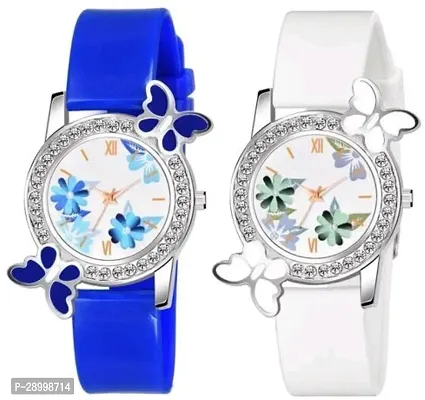 Stylish PU White Dial Analog Watches Combo Pack Of 2