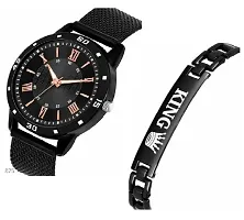 Stylish PU Analog Watch With Bracelet For Men-thumb1