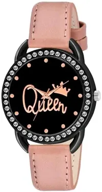 Fashionable Black Dial Genuine Leather Analog Watch For Women-thumb1