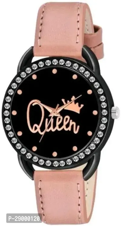 Fashionable Black Dial Genuine Leather Analog Watch For Women-thumb2