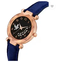 Fashionable Black Dial Genuine Leather Analog Watch For Women-thumb1