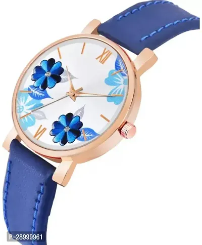 Fashionable Blue Dial Genuine Leather Analog Watch For Women-thumb3