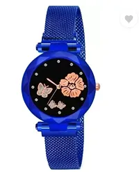 Fashionable Blue Dial Metal Analog Watch For Women-thumb1