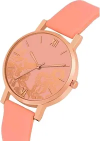 Fashionable Peach Dial Genuine Leather Analog Watch For Women-thumb1