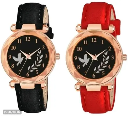 Stylish Genuine Leather Black Dial Analog Watches Combo Pack Of 2