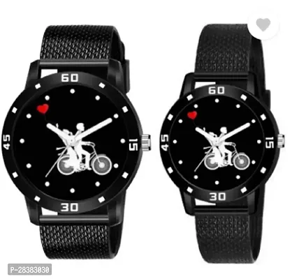 Modern Black PU Analog Watches For Couple Pack Of 2-thumb0