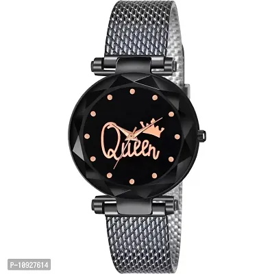 Stylish Black PU Analog Watches For Women And Girls