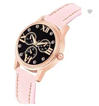 Fashionable Black Dial Genuine Leather Analog Watch For Women-thumb1