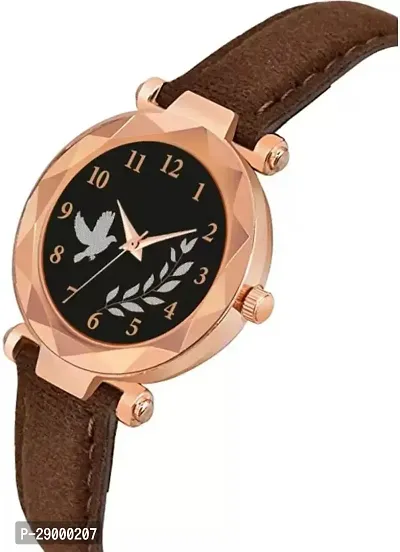 Fashionable Black Dial Genuine Leather Analog Watch For Women-thumb2