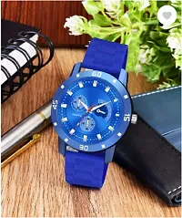 Stylish Blue PU Analog Watches For Men-thumb1