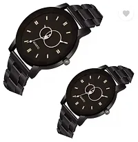 Modern Black Metal Analog Watches For Couple Pack Of 2-thumb1